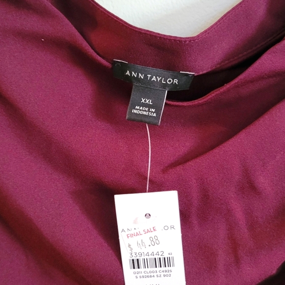 Ann Taylor Maroon High Neck Button Style Sleeveless Blouse - Picture 2 of 4